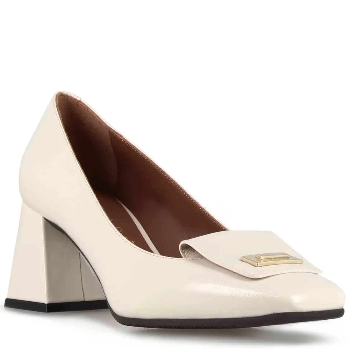 Fashion Leonardo Shoes Décolleté Elegante Da Donna In Pelle Colore E Punta Quadrata Bianco