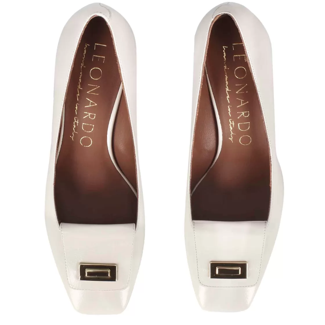 Fashion Leonardo Shoes Décolleté Elegante Da Donna In Pelle Colore E Punta Quadrata Bianco