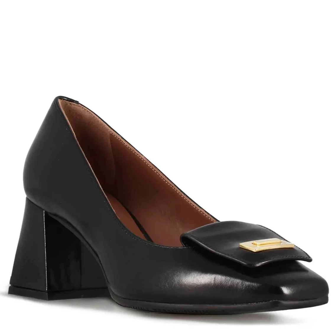 Best Sale Leonardo Shoes Décolleté Elegante Da Donna In Pelle Colore A Punta Quadrata Nero