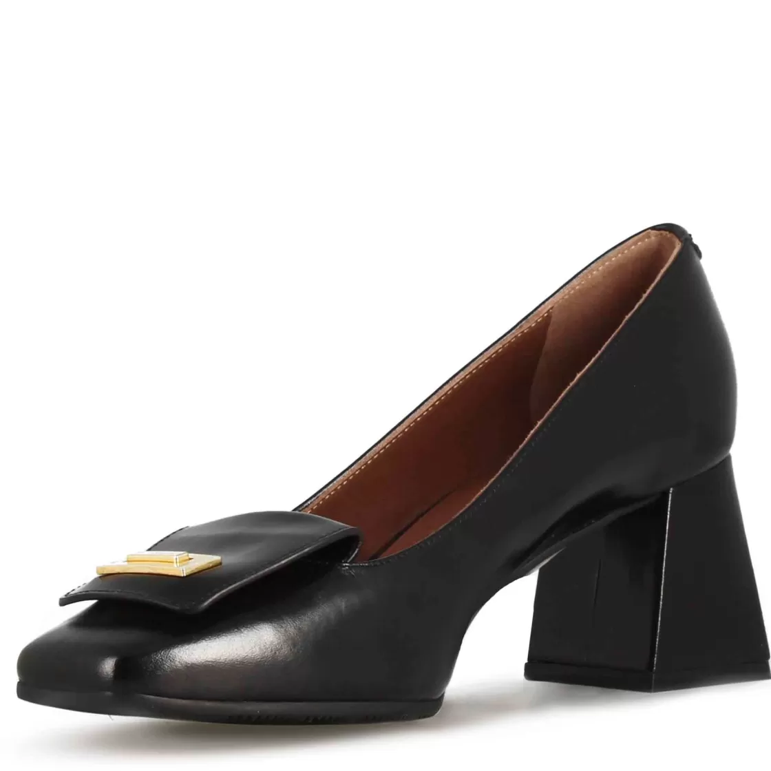 Best Sale Leonardo Shoes Décolleté Elegante Da Donna In Pelle Colore A Punta Quadrata Nero
