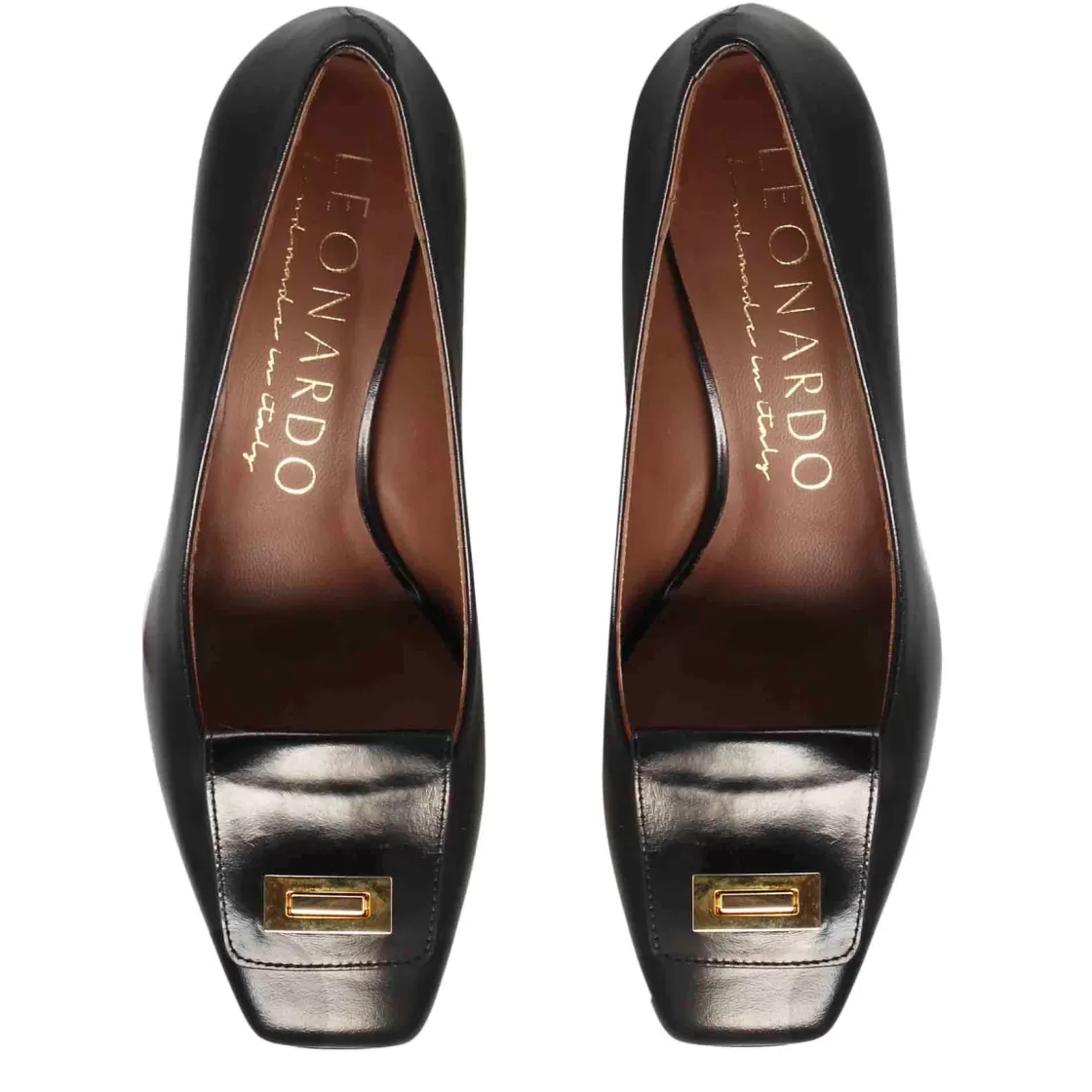 Best Sale Leonardo Shoes Décolleté Elegante Da Donna In Pelle Colore A Punta Quadrata Nero