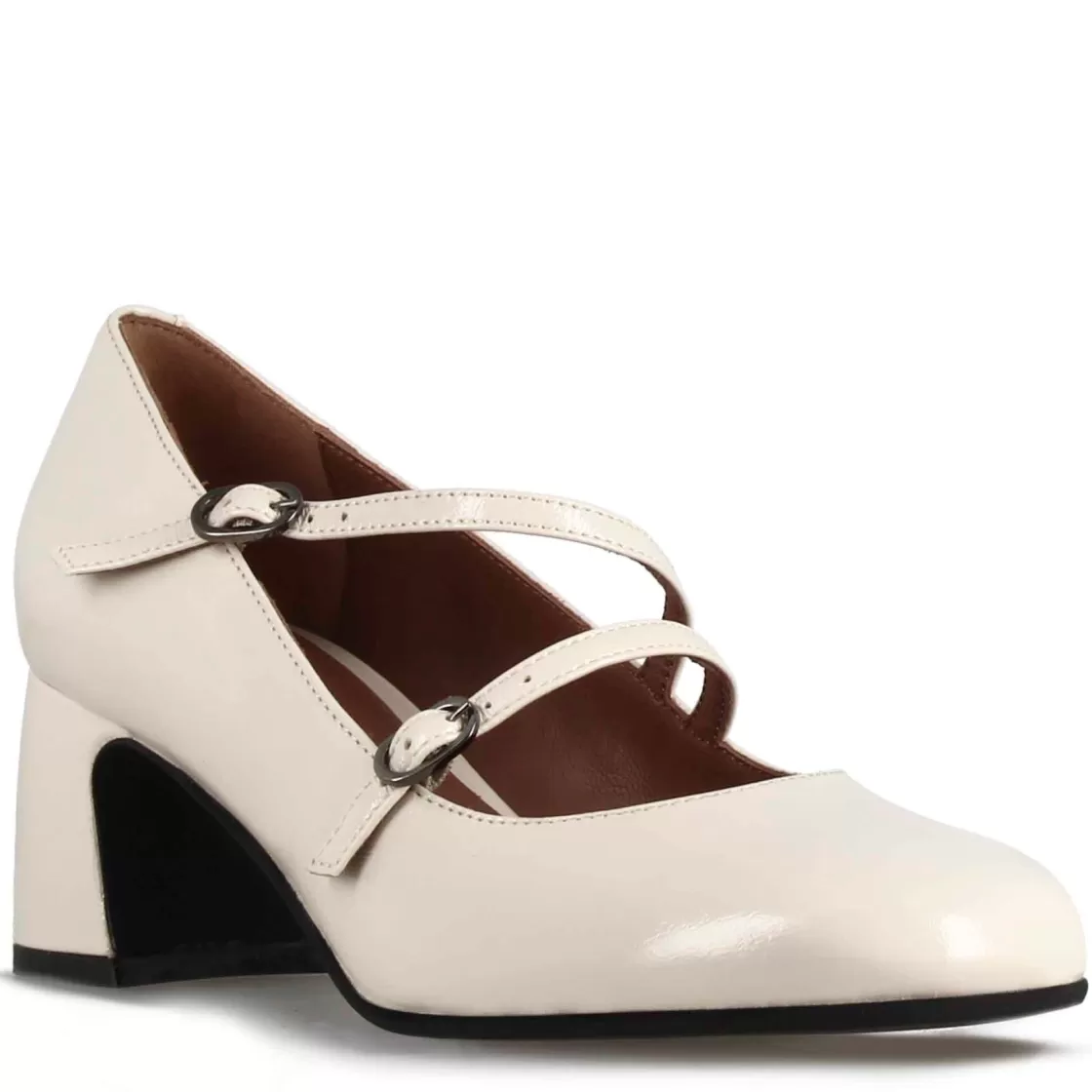 New Leonardo Shoes Décolleté Mary Jane In Pelle Verniciata Colore Con Doppio Cinturino Bianco