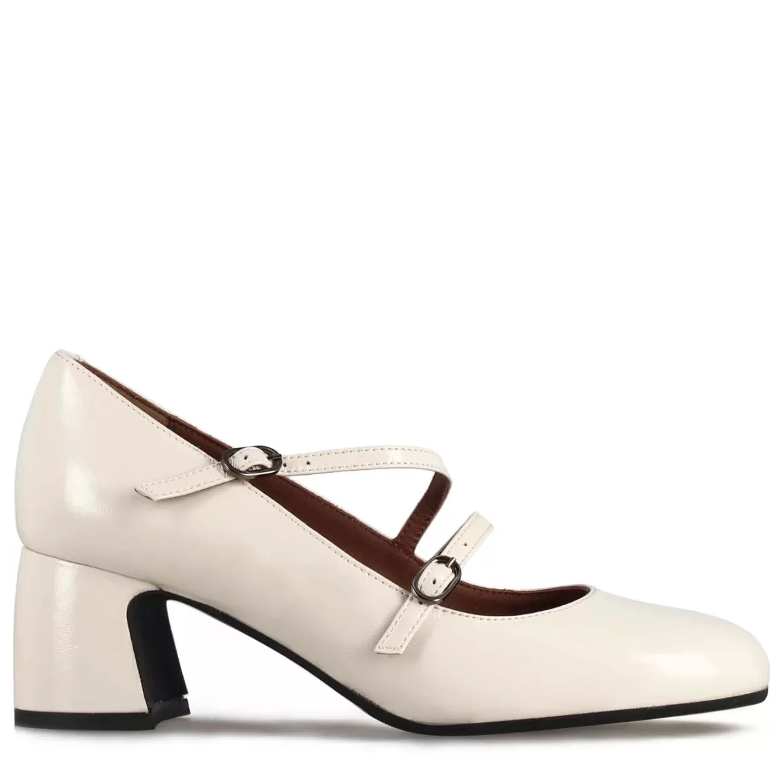 New Leonardo Shoes Décolleté Mary Jane In Pelle Verniciata Colore Con Doppio Cinturino Bianco