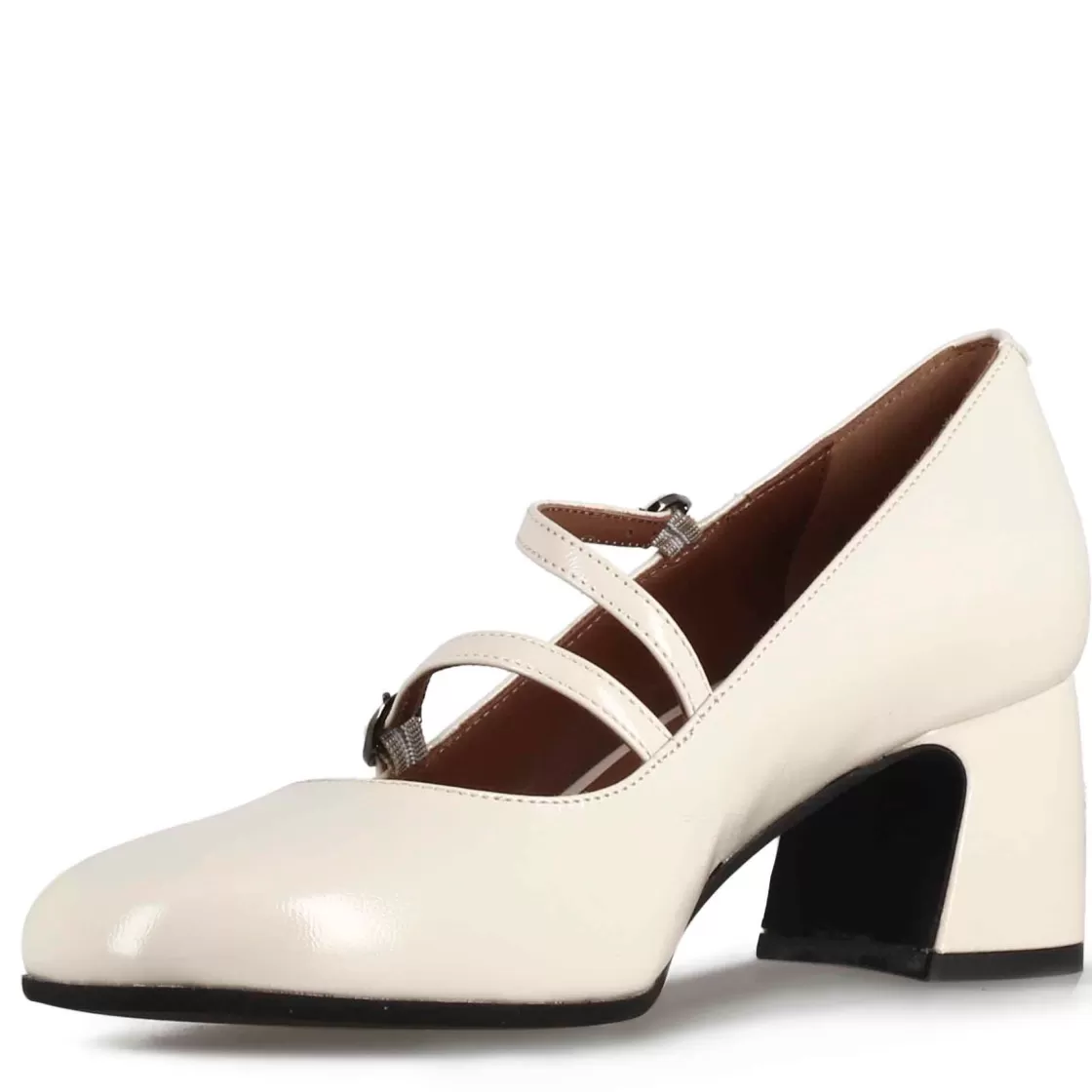 New Leonardo Shoes Décolleté Mary Jane In Pelle Verniciata Colore Con Doppio Cinturino Bianco