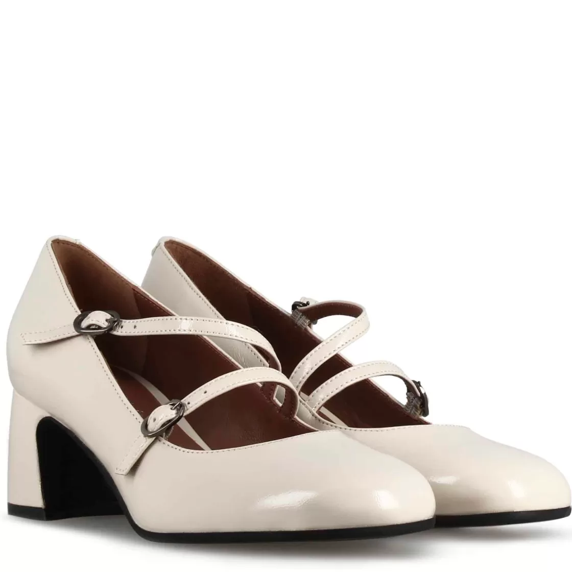 New Leonardo Shoes Décolleté Mary Jane In Pelle Verniciata Colore Con Doppio Cinturino Bianco