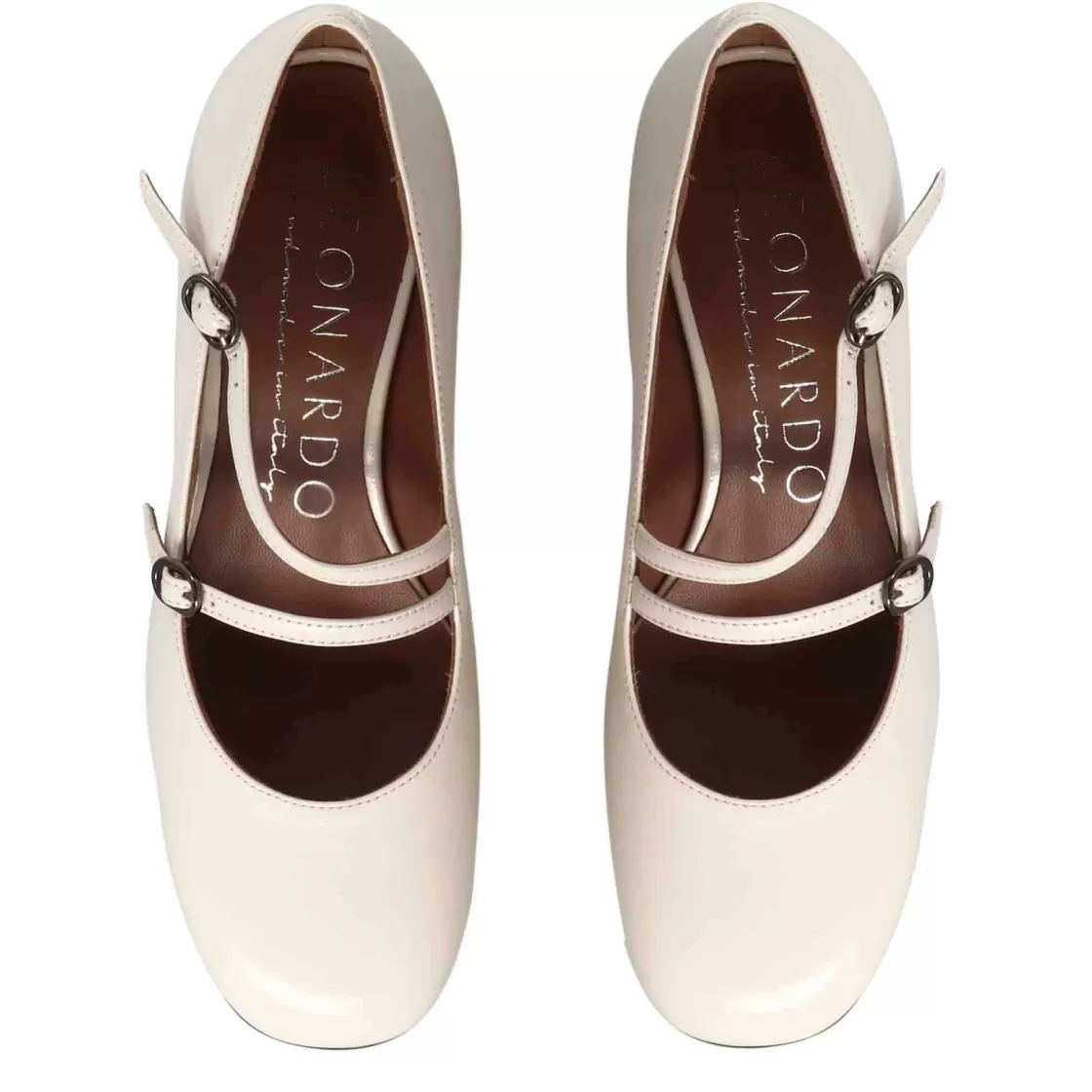 New Leonardo Shoes Décolleté Mary Jane In Pelle Verniciata Colore Con Doppio Cinturino Bianco