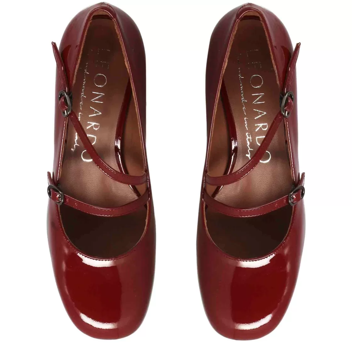 Best Leonardo Shoes Décolleté Mary Jane In Pelle Verniciata Colore Con Doppio Cinturino Bordeaux