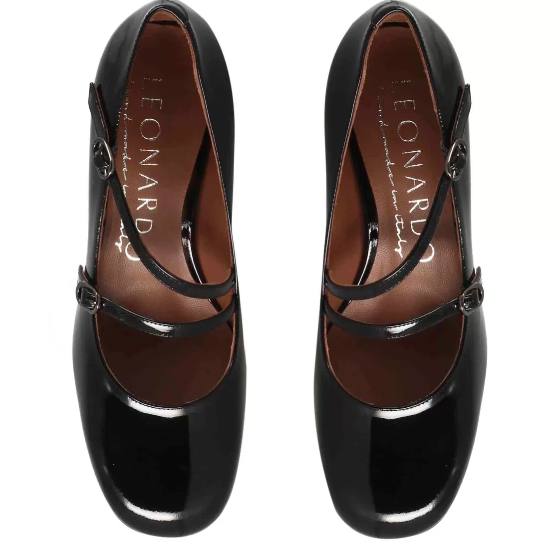 New Leonardo Shoes Décolleté Mary Jane In Pelle Verniciata Colore Con Doppio Cinturino Nero