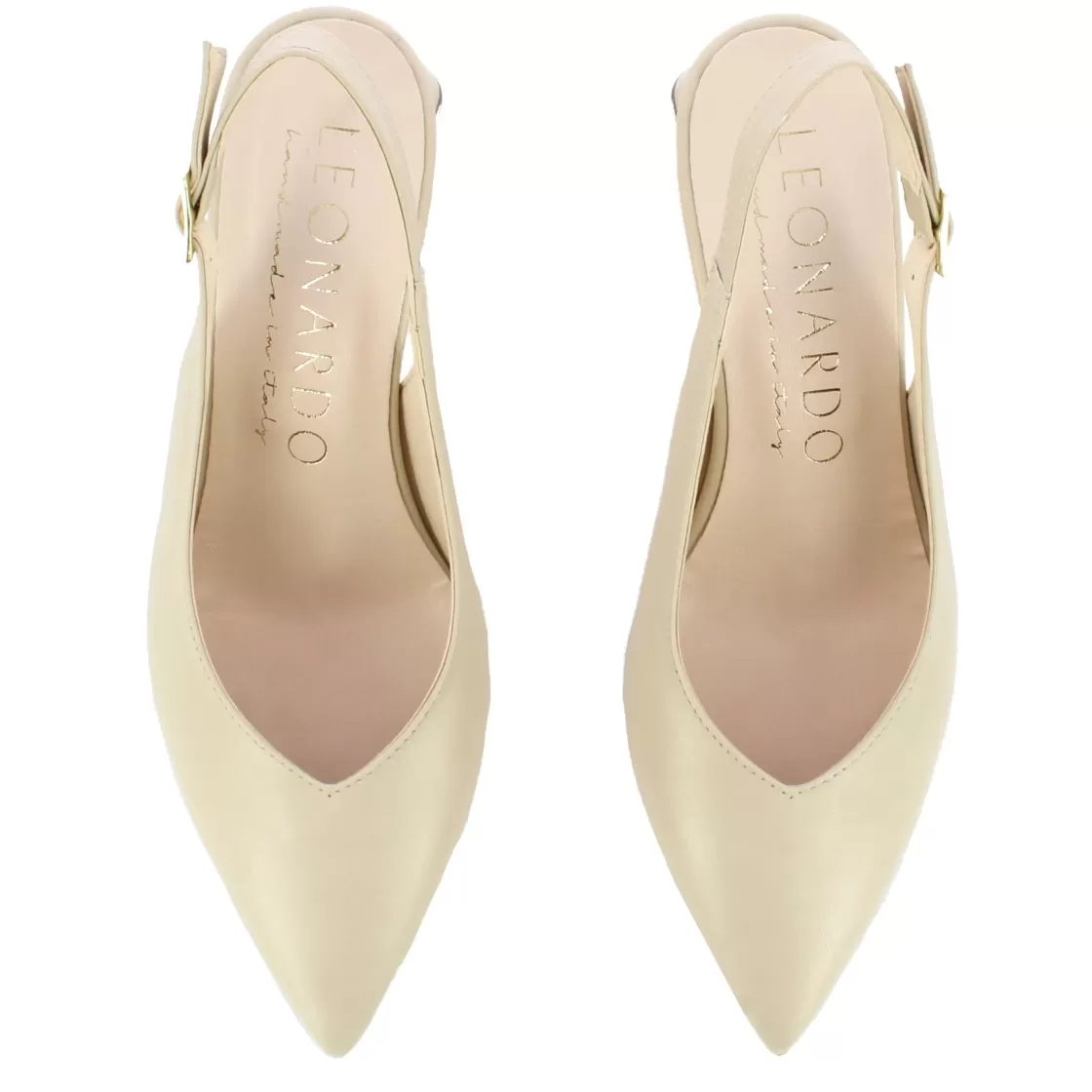 Flash Sale Leonardo Shoes Décolleté Slingback Da Donna In Pelle Colore Con Tacco Medio Beige