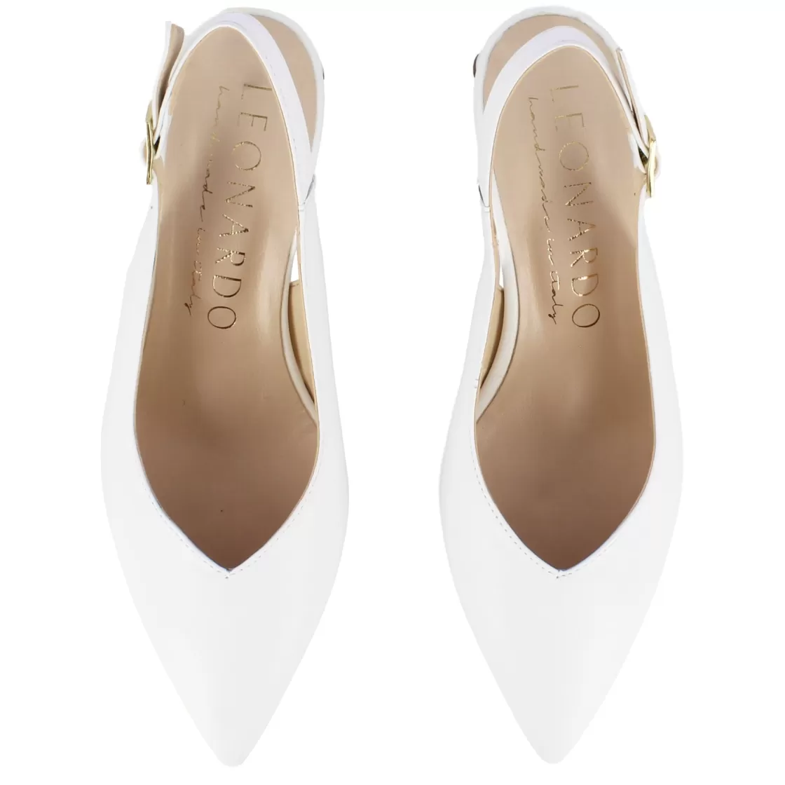 Shop Leonardo Shoes Décolleté Slingback Da Donna In Pelle Colore Con Tacco Medio Bianco