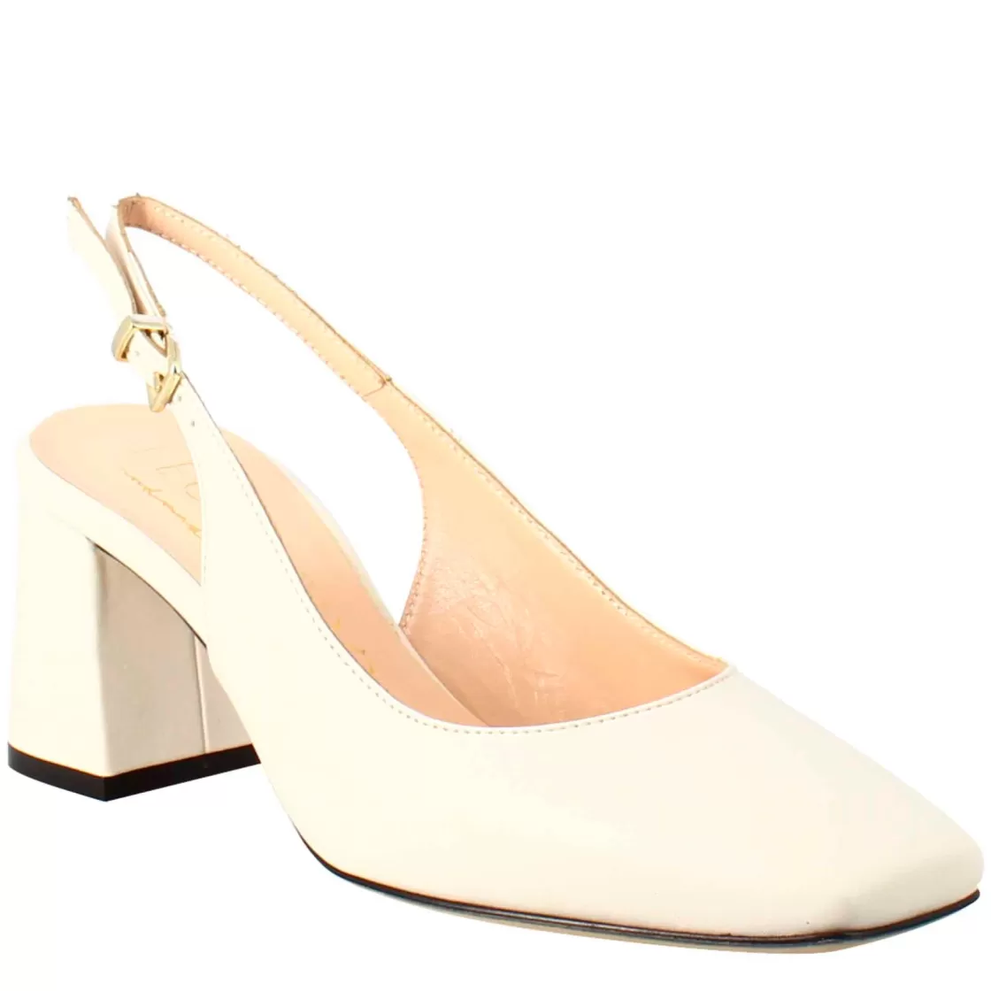 Online Leonardo Shoes Décolleté Slingback Da Donna In Pelle Colore Crema A Punta Squadrata Beige