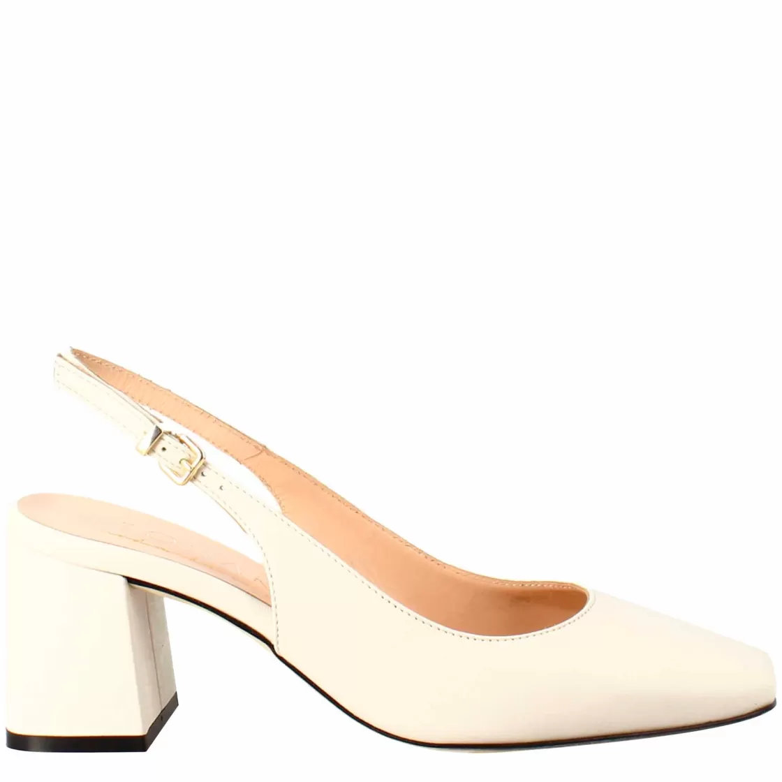 Online Leonardo Shoes Décolleté Slingback Da Donna In Pelle Colore Crema A Punta Squadrata Beige