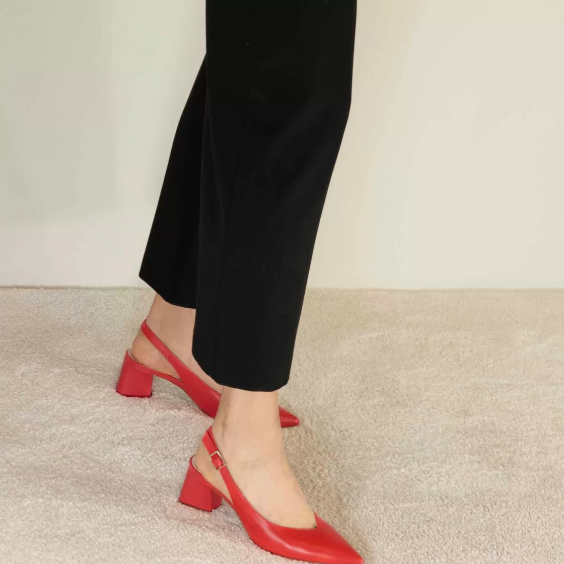 Discount Leonardo Shoes Décolleté Slingback Da Donna In Pelle Colore Con Tacco Medio Rosso