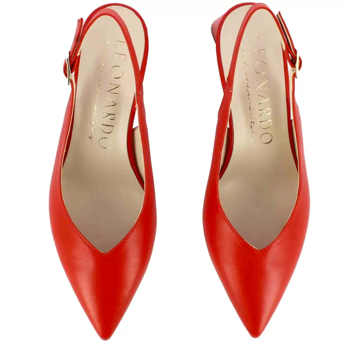 Discount Leonardo Shoes Décolleté Slingback Da Donna In Pelle Colore Con Tacco Medio Rosso