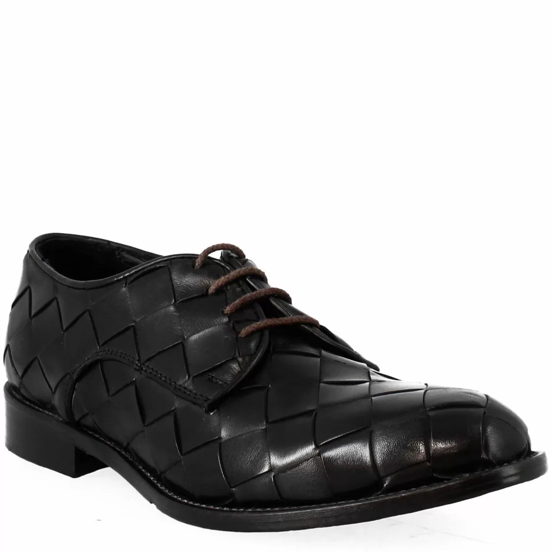 New Leonardo Shoes Derby Colore Vintage Elegante Da Uomo In Pelle Intrecciata Nero