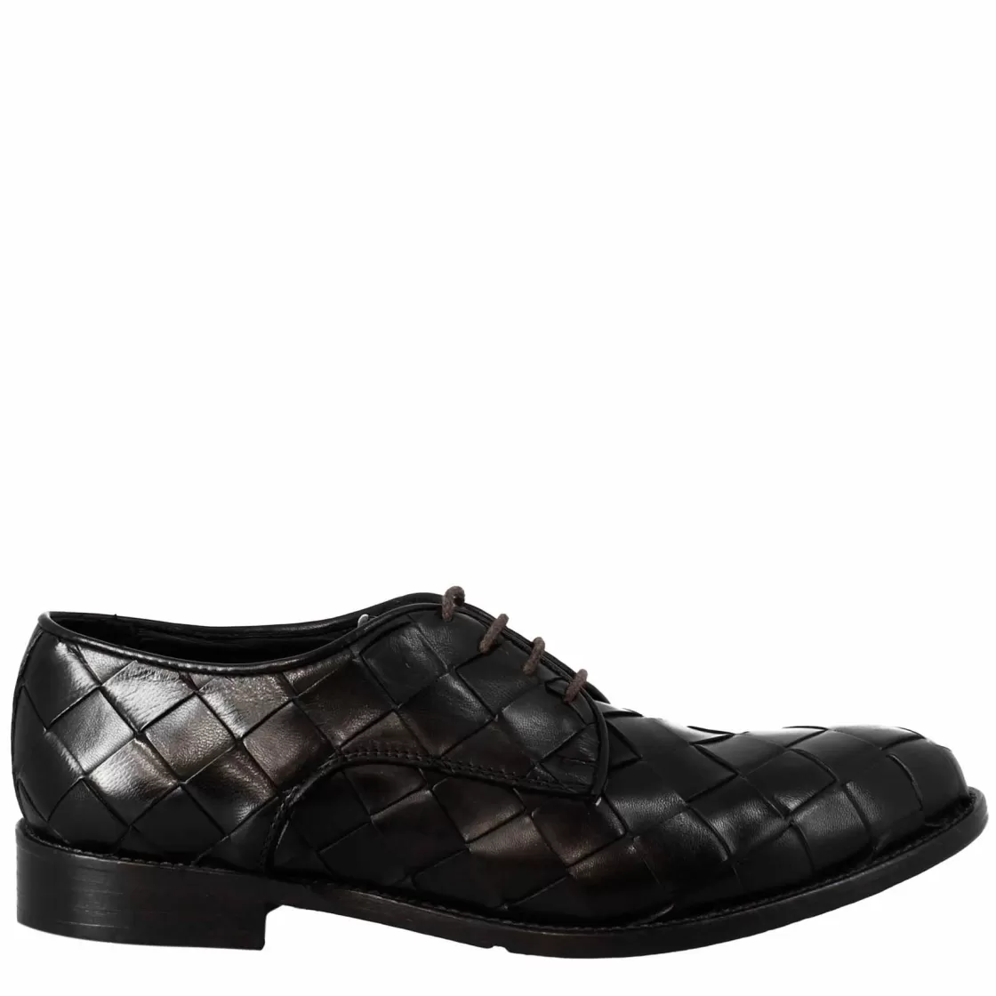 New Leonardo Shoes Derby Colore Vintage Elegante Da Uomo In Pelle Intrecciata Nero