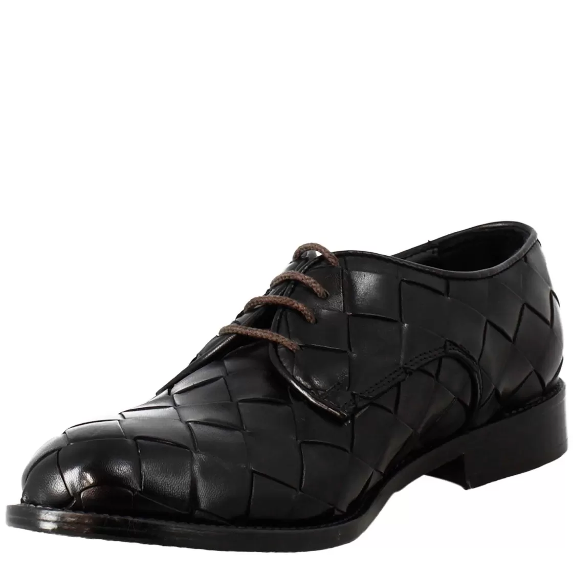 New Leonardo Shoes Derby Colore Vintage Elegante Da Uomo In Pelle Intrecciata Nero
