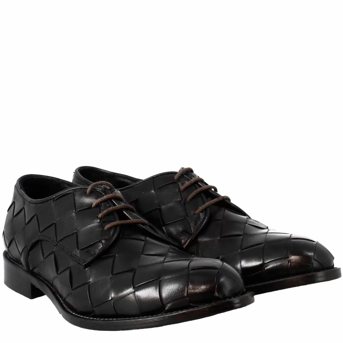 New Leonardo Shoes Derby Colore Vintage Elegante Da Uomo In Pelle Intrecciata Nero