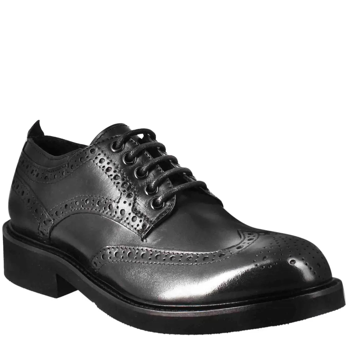 Online Leonardo Shoes Derby Da Donna Con Dettagli Brogue Paupa In Pelle Lavata Colore Nero