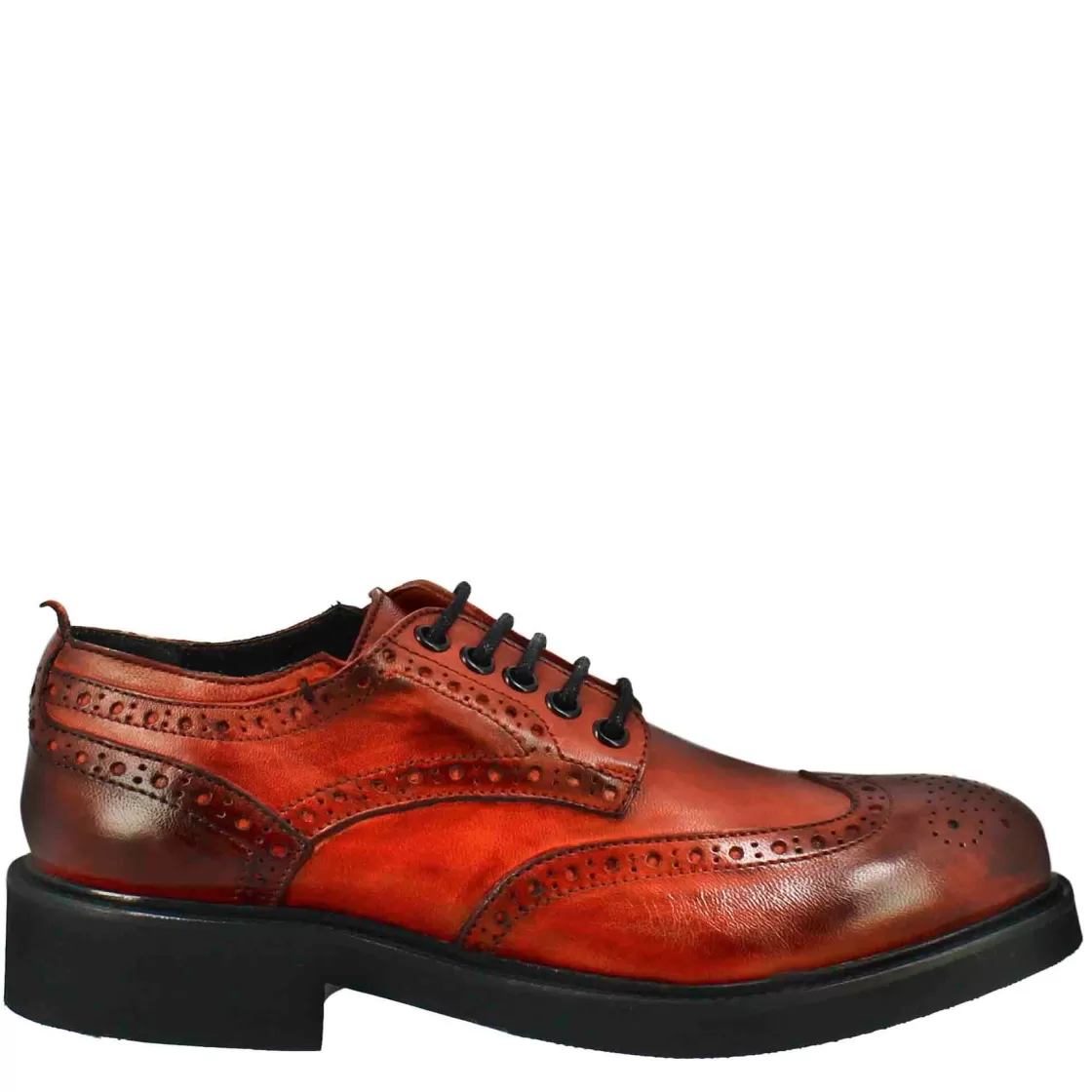 Fashion Leonardo Shoes Derby Da Donna Con Dettagli Brogue Paupa In Pelle Lavata Colore Rosso