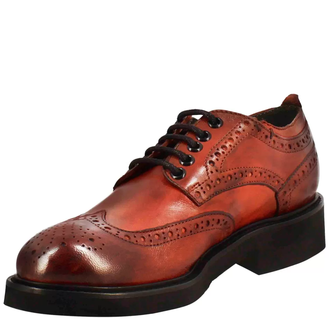 Fashion Leonardo Shoes Derby Da Donna Con Dettagli Brogue Paupa In Pelle Lavata Colore Rosso