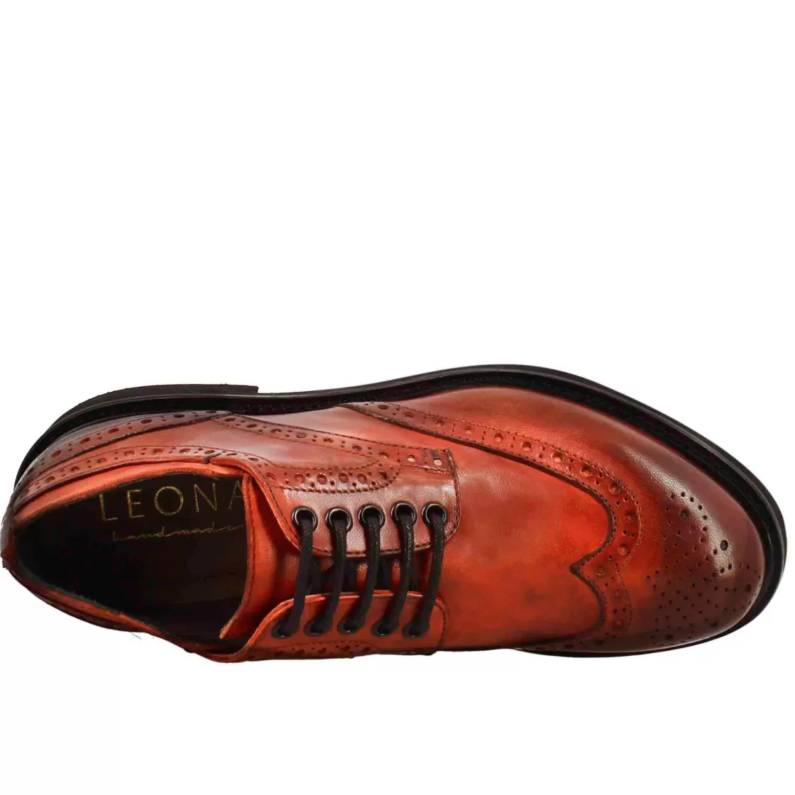 Fashion Leonardo Shoes Derby Da Donna Con Dettagli Brogue Paupa In Pelle Lavata Colore Rosso