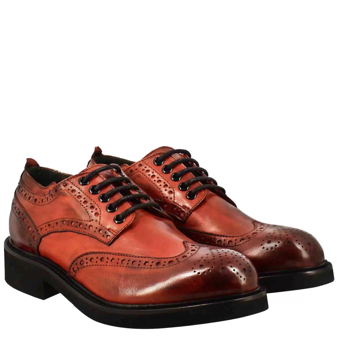 Fashion Leonardo Shoes Derby Da Donna Con Dettagli Brogue Paupa In Pelle Lavata Colore Rosso