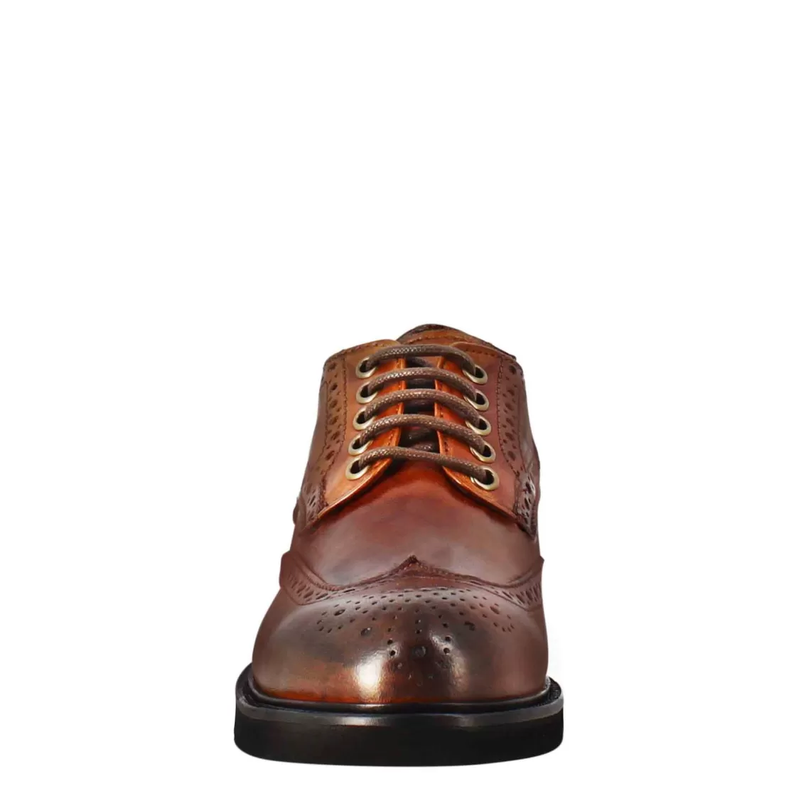 Sale Leonardo Shoes Derby Da Donna Con Dettagli Brogue Paupa In Pelle Lavata Cuoio Scuro Marrone