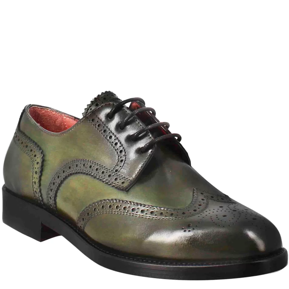 Fashion Leonardo Shoes Derby Da Donna Con Effetto Brogue In Pelle Colore Scuro Verde