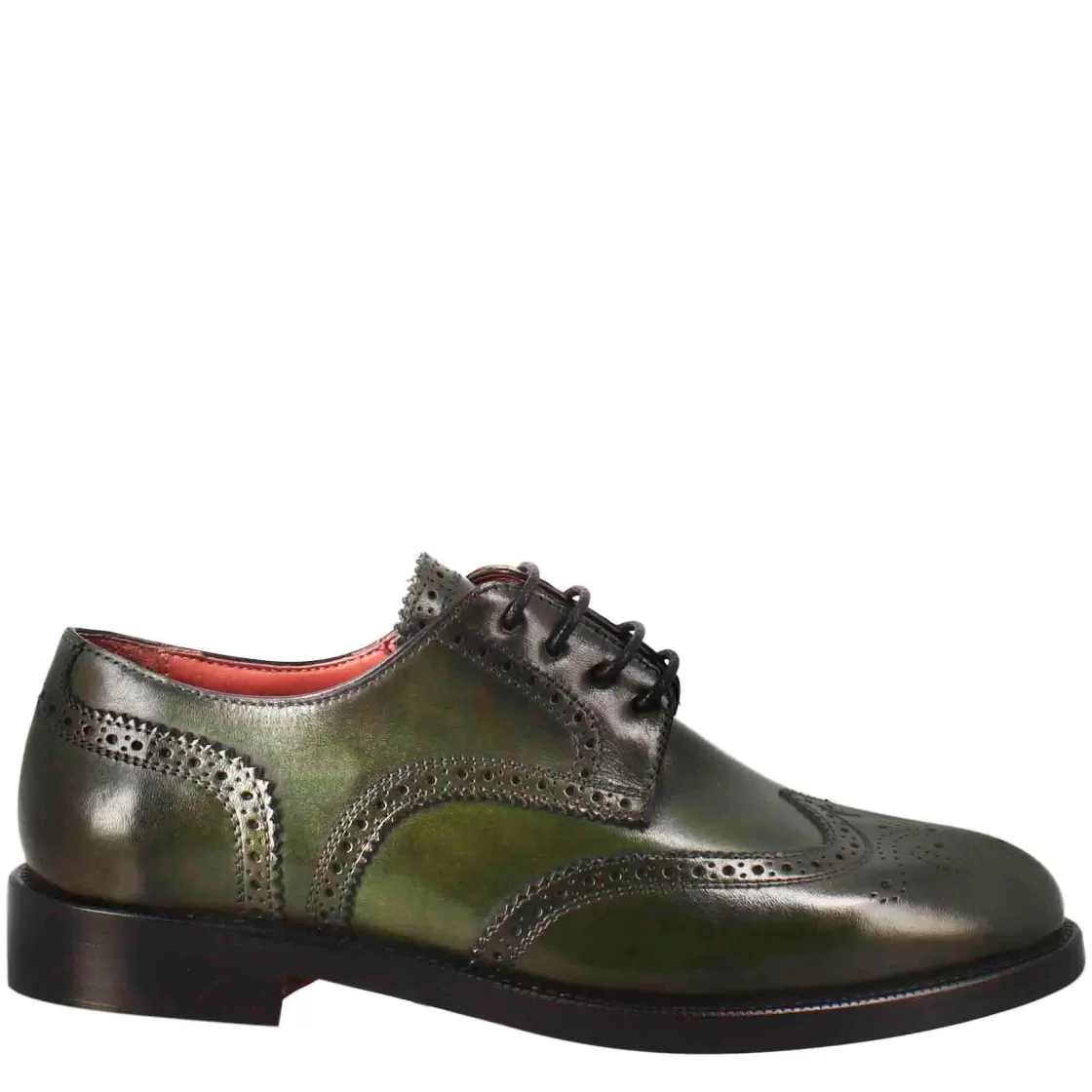 Fashion Leonardo Shoes Derby Da Donna Con Effetto Brogue In Pelle Colore Scuro Verde