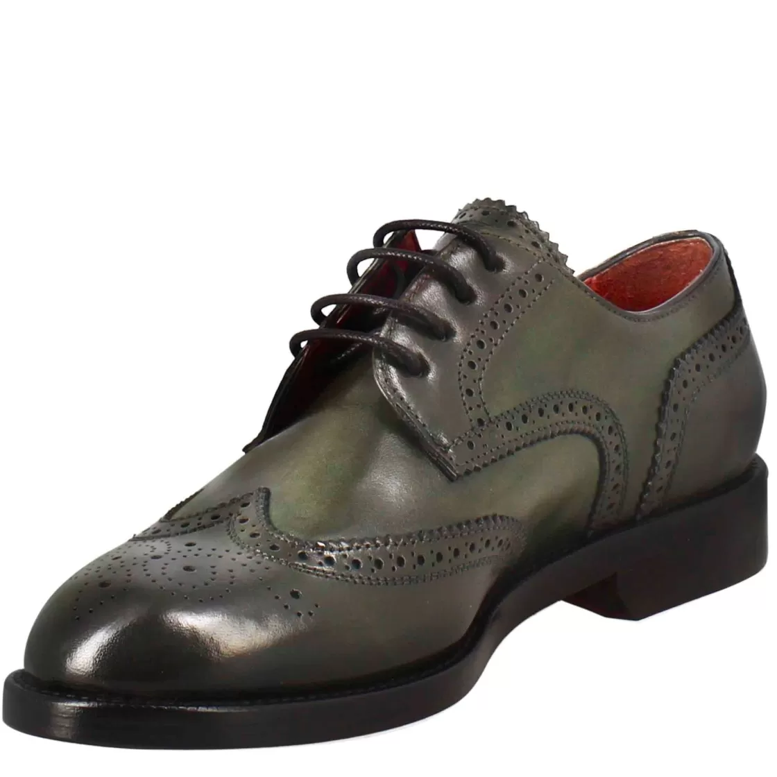 Fashion Leonardo Shoes Derby Da Donna Con Effetto Brogue In Pelle Colore Scuro Verde
