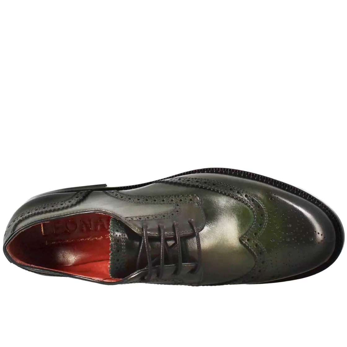 Fashion Leonardo Shoes Derby Da Donna Con Effetto Brogue In Pelle Colore Scuro Verde