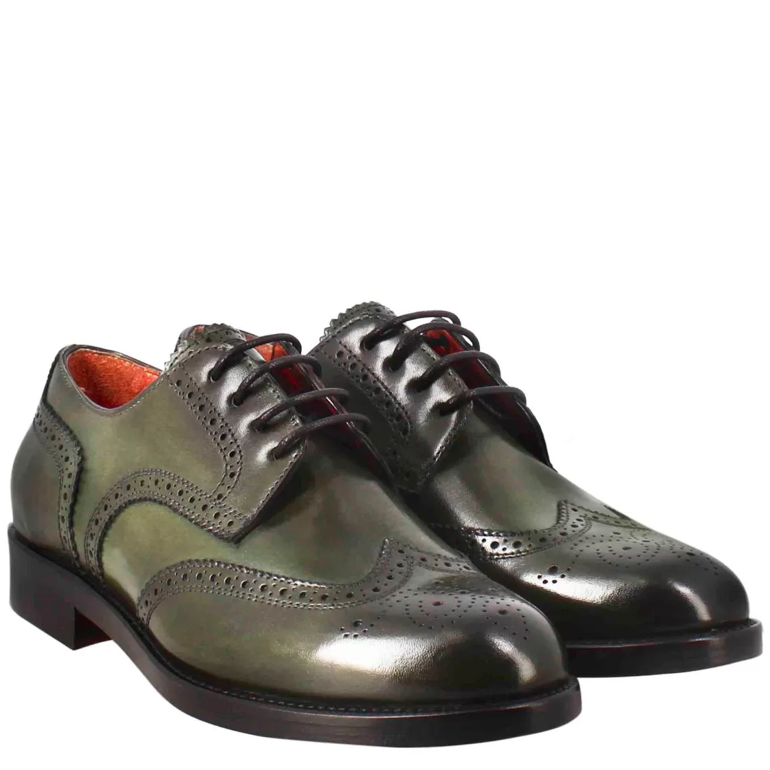 Fashion Leonardo Shoes Derby Da Donna Con Effetto Brogue In Pelle Colore Scuro Verde