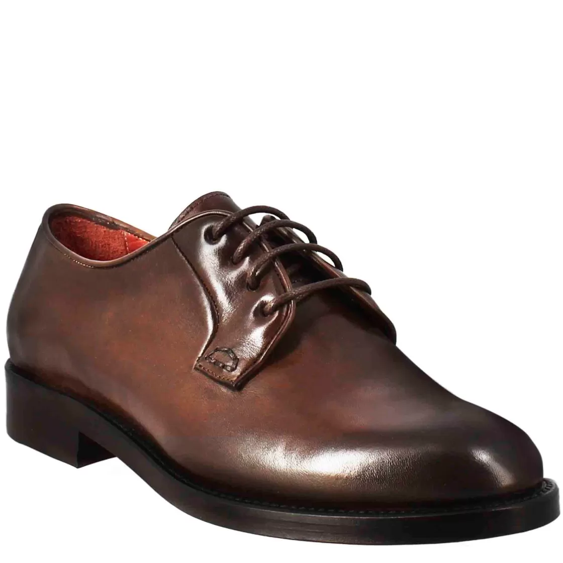 Shop Leonardo Shoes Derby Da Donna In Pelle Liscia Colore Scuro Marrone