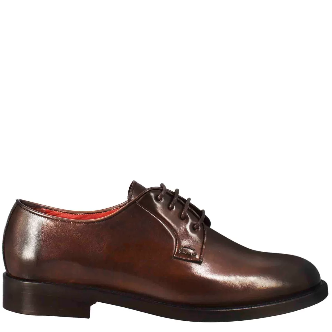 Shop Leonardo Shoes Derby Da Donna In Pelle Liscia Colore Scuro Marrone