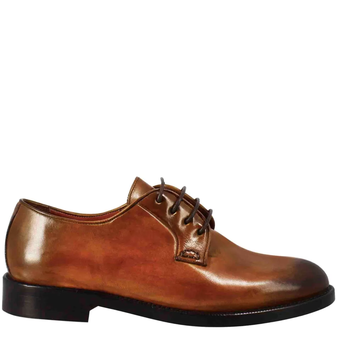 Clearance Leonardo Shoes Derby Da Donna Liscio In Pelle Colore Chiaro Marrone