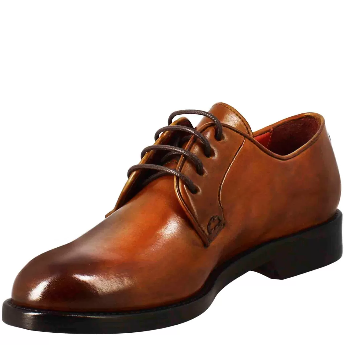 Clearance Leonardo Shoes Derby Da Donna Liscio In Pelle Colore Chiaro Marrone