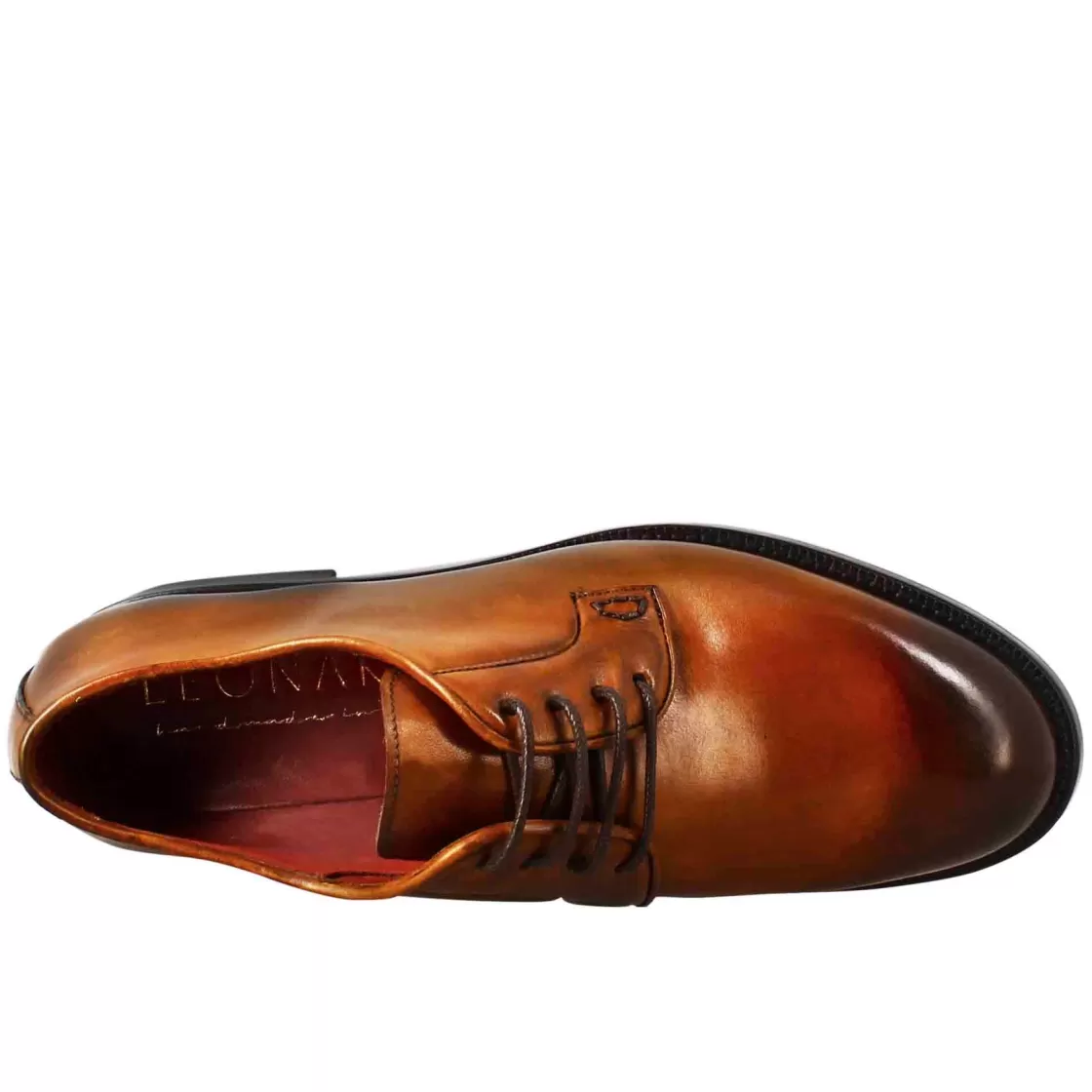 Clearance Leonardo Shoes Derby Da Donna Liscio In Pelle Colore Chiaro Marrone