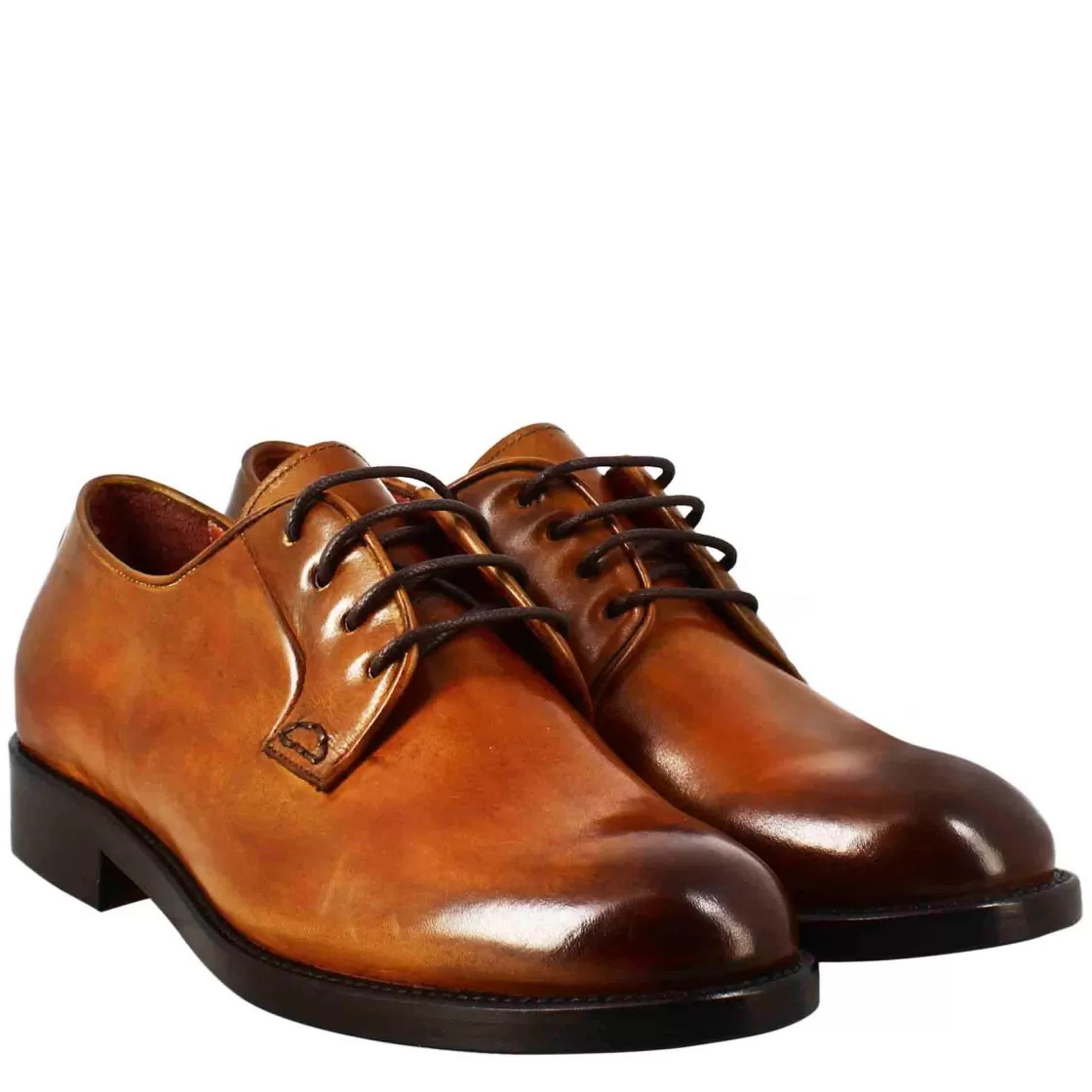 Clearance Leonardo Shoes Derby Da Donna Liscio In Pelle Colore Chiaro Marrone