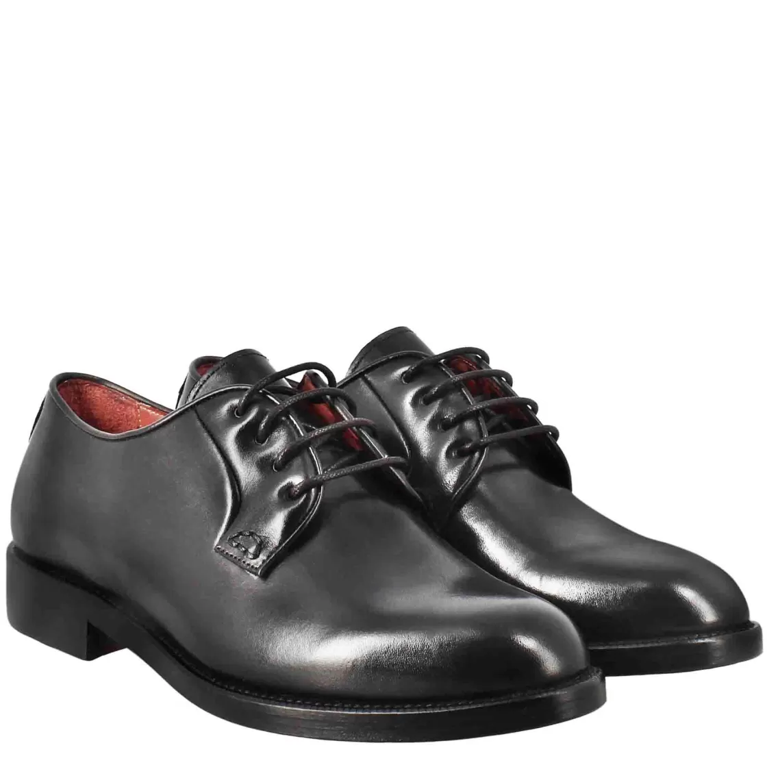 Outlet Leonardo Shoes Derby Da Donna Liscio In Pelle Colore Nero