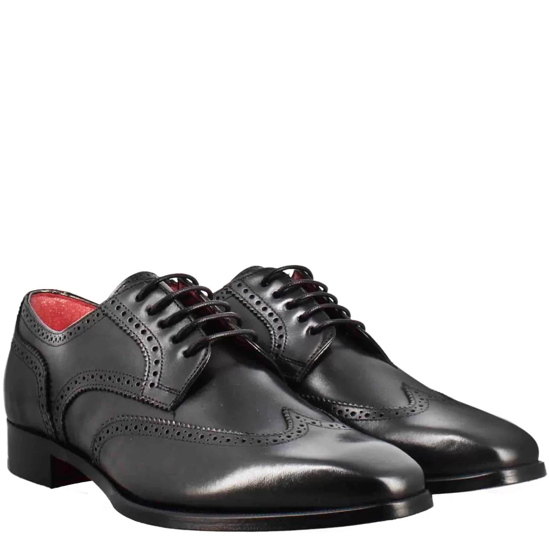 Best Leonardo Shoes Derby Da Uomo In Pelle Colore Con Coda Di Rondine E Punta Squadrata Nero