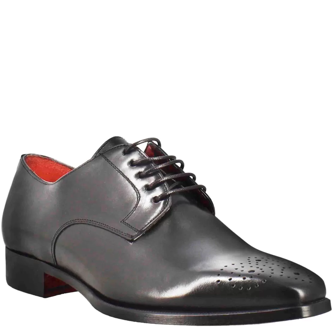 Flash Sale Leonardo Shoes Derby Da Uomo In Pelle Colore Liscia Con Punta Squadrata Con Disegno Nero