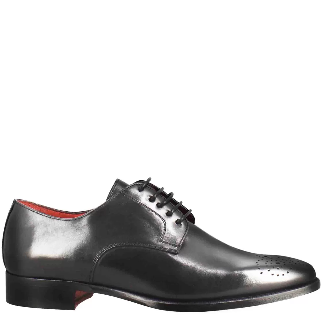 Flash Sale Leonardo Shoes Derby Da Uomo In Pelle Colore Liscia Con Punta Squadrata Con Disegno Nero
