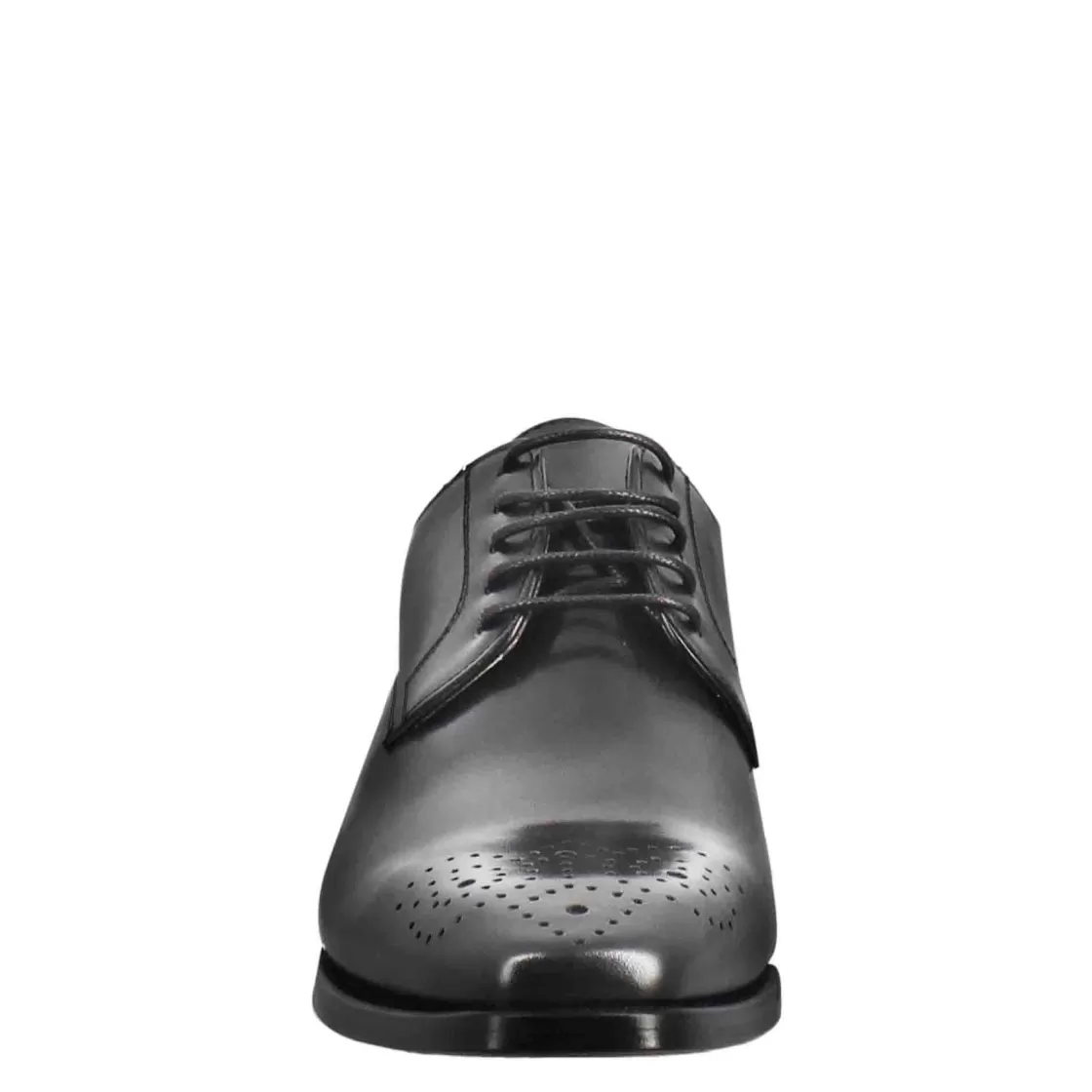 Flash Sale Leonardo Shoes Derby Da Uomo In Pelle Colore Liscia Con Punta Squadrata Con Disegno Nero