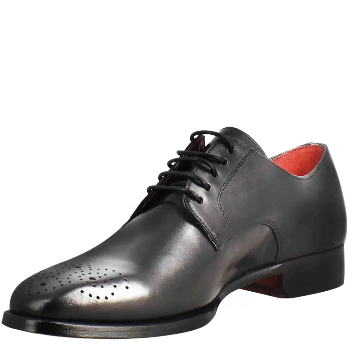 Flash Sale Leonardo Shoes Derby Da Uomo In Pelle Colore Liscia Con Punta Squadrata Con Disegno Nero