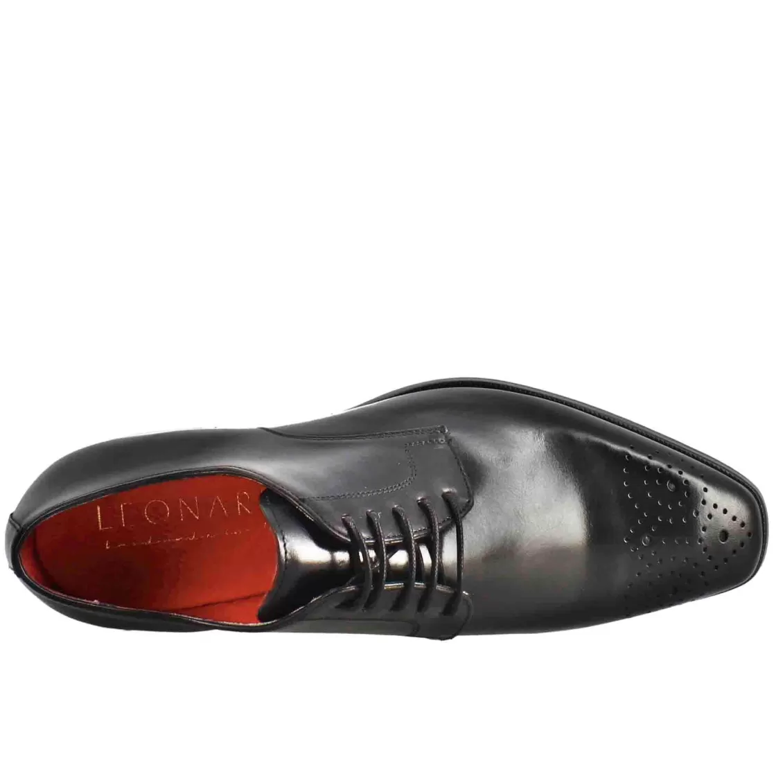 Flash Sale Leonardo Shoes Derby Da Uomo In Pelle Colore Liscia Con Punta Squadrata Con Disegno Nero