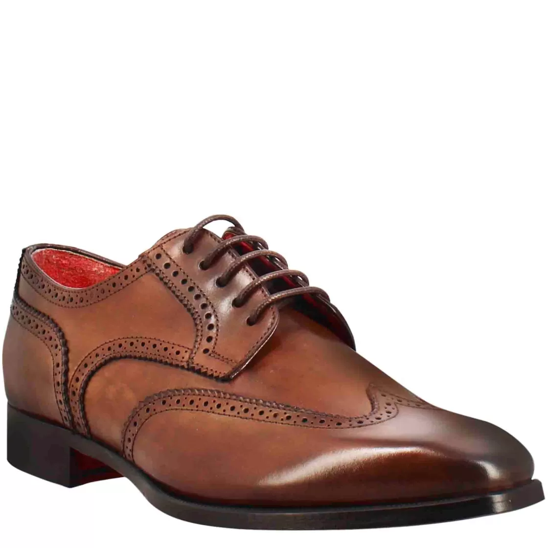 Fashion Leonardo Shoes Derby Da Uomo In Pelle Chiaro Con Coda Di Rondine E Punta Squadrata Marrone