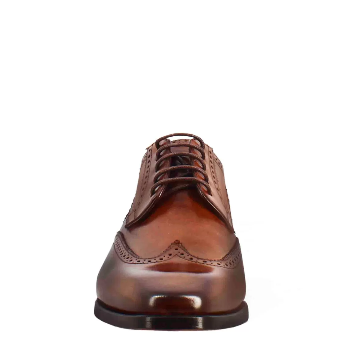 Fashion Leonardo Shoes Derby Da Uomo In Pelle Chiaro Con Coda Di Rondine E Punta Squadrata Marrone