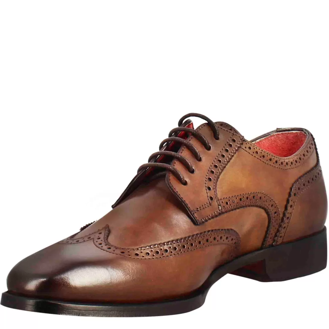 Fashion Leonardo Shoes Derby Da Uomo In Pelle Chiaro Con Coda Di Rondine E Punta Squadrata Marrone