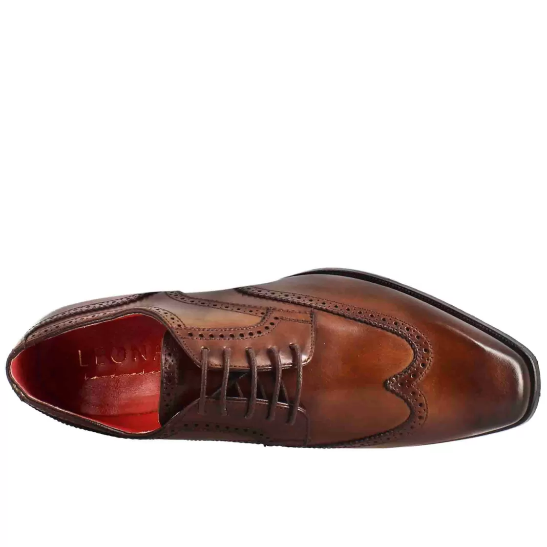 Fashion Leonardo Shoes Derby Da Uomo In Pelle Chiaro Con Coda Di Rondine E Punta Squadrata Marrone